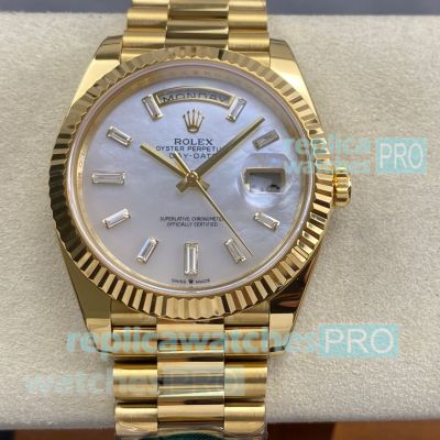 Super Replica ARF Yellow Gold Rolex 3255 Day-Date 40mm MOP Dial President Watch 
